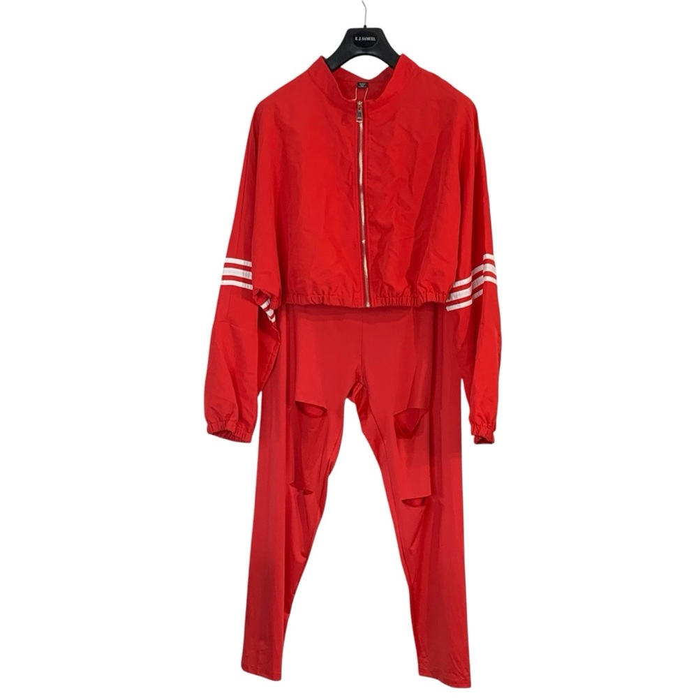 SHEIN CURVE 2Pc Athleisure Set w/ Cropped Jacket & Distressed Pants  20